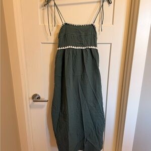 Green Maxi Dress with White Trim